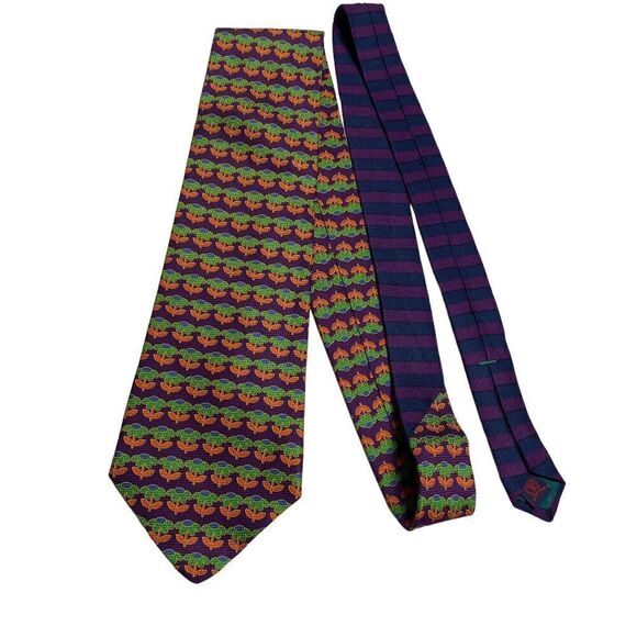 Tommy Hilfiger Tie Men's Purple Green Orange Flowers 100% Silk 57" x 4" USA Y2K - Picture 7 of 7